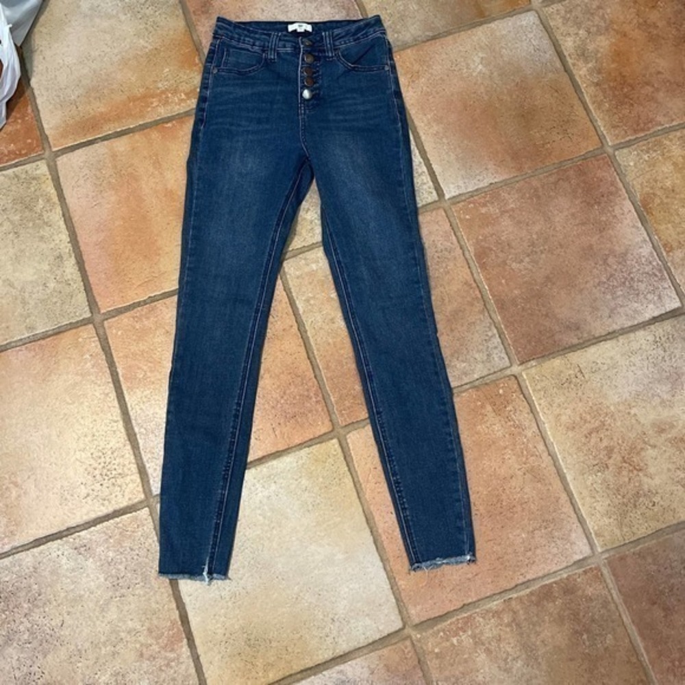 BP Button fly stretch Skinny raw hem Ankle